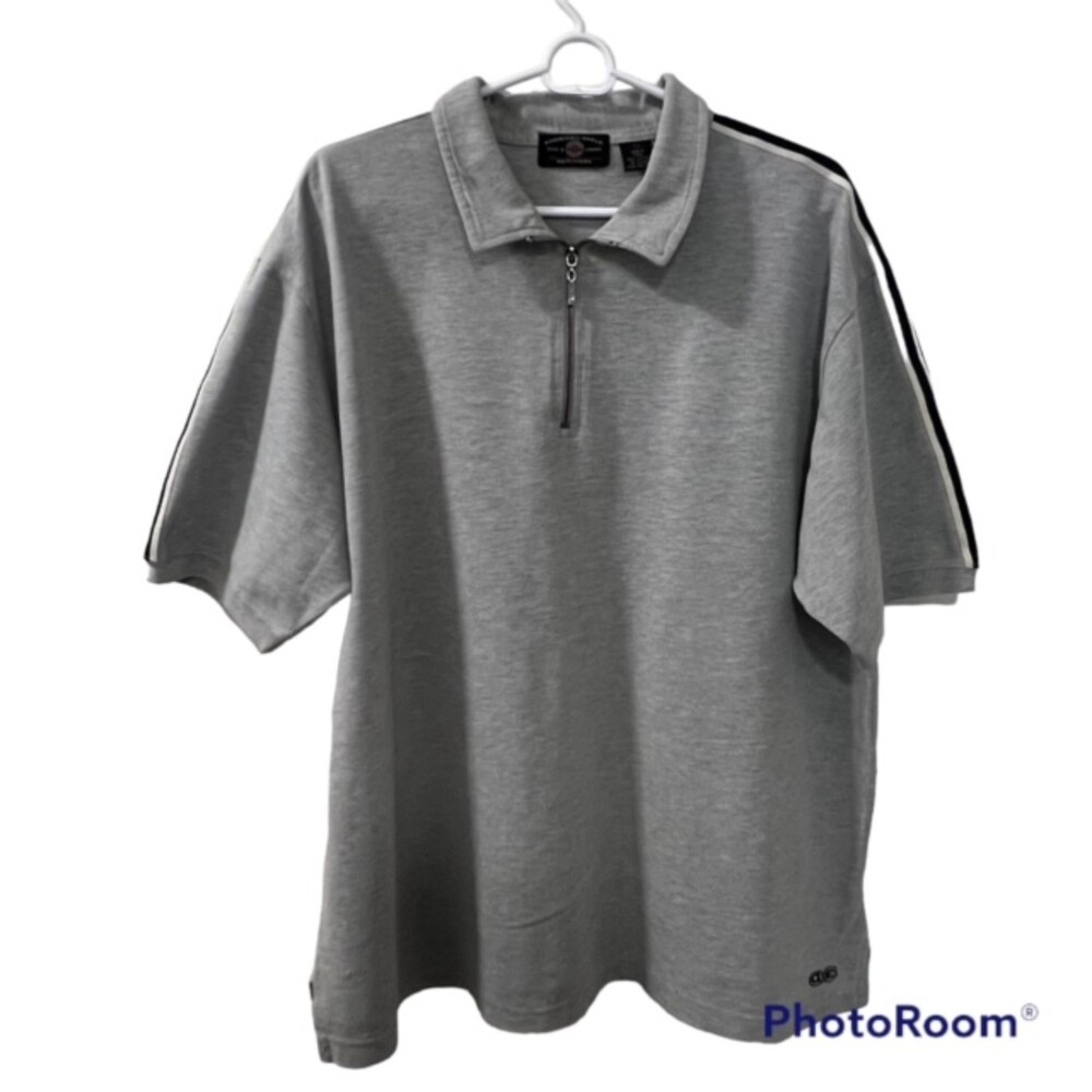 American Eagle Mens XL Gray Quarter Zip Polo Shirt Racing Stripe Y2K Cotton
